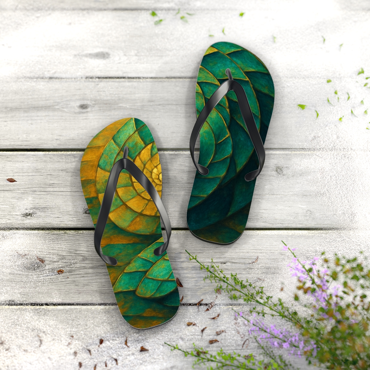 Golden Spiral Shores Flip Flops