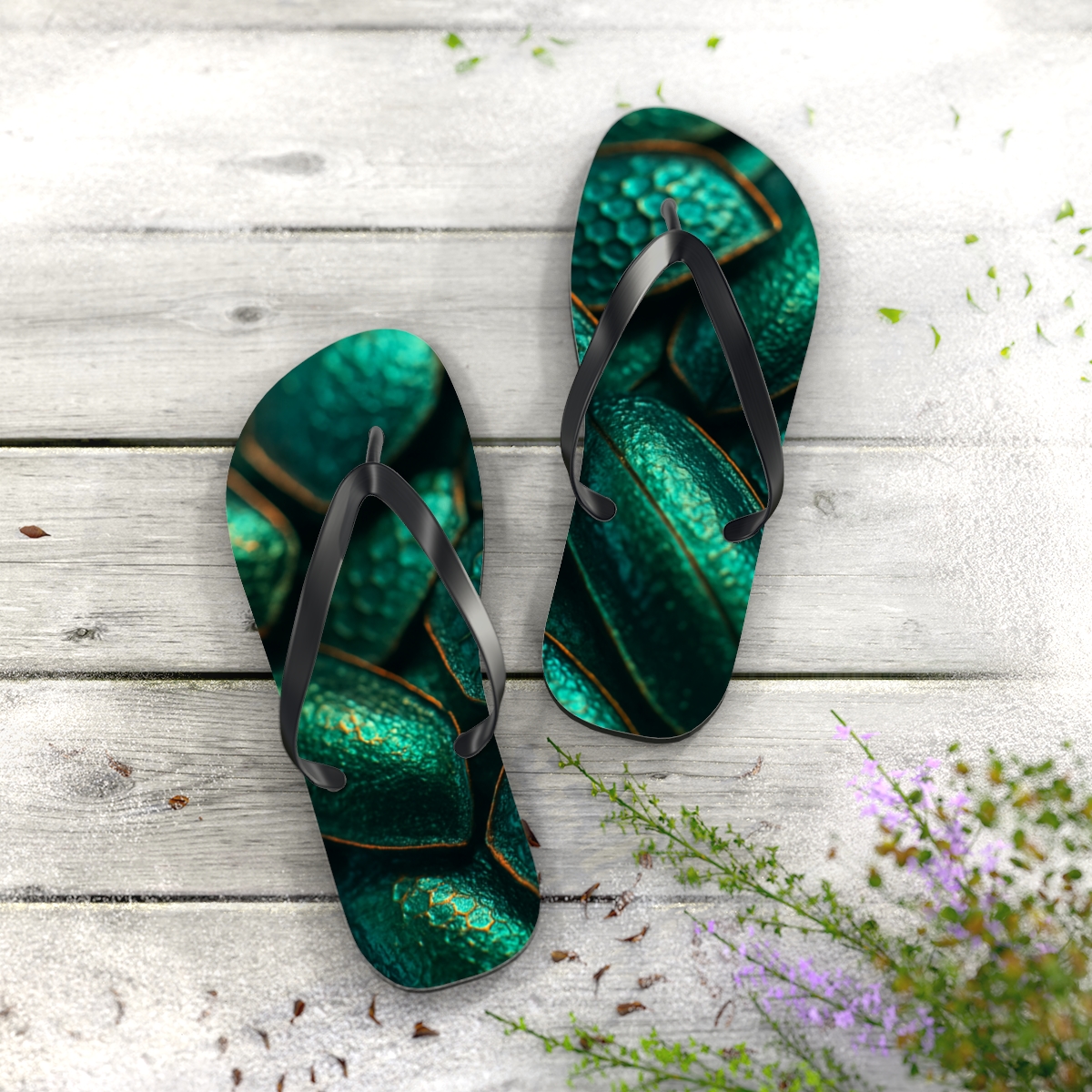 Iridescent Beetle Mosaic custom flip flops