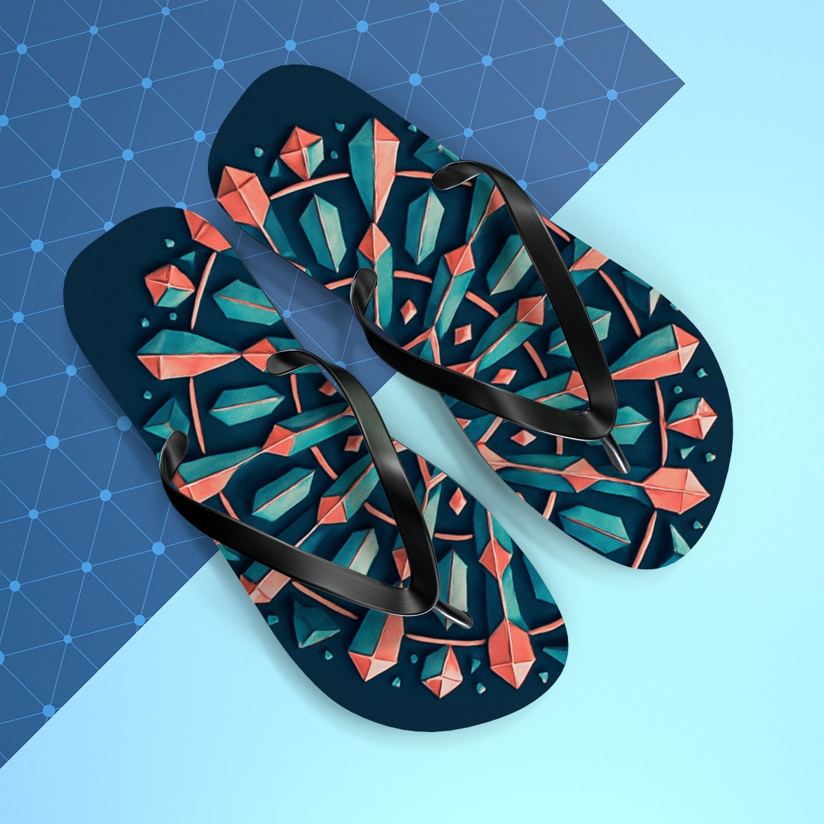 Orbiting Prism Rosette colorful rubber flip flops