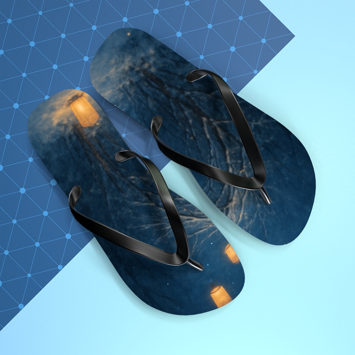 Midwinter Lantern Frost Waltz unique graphic flip flops