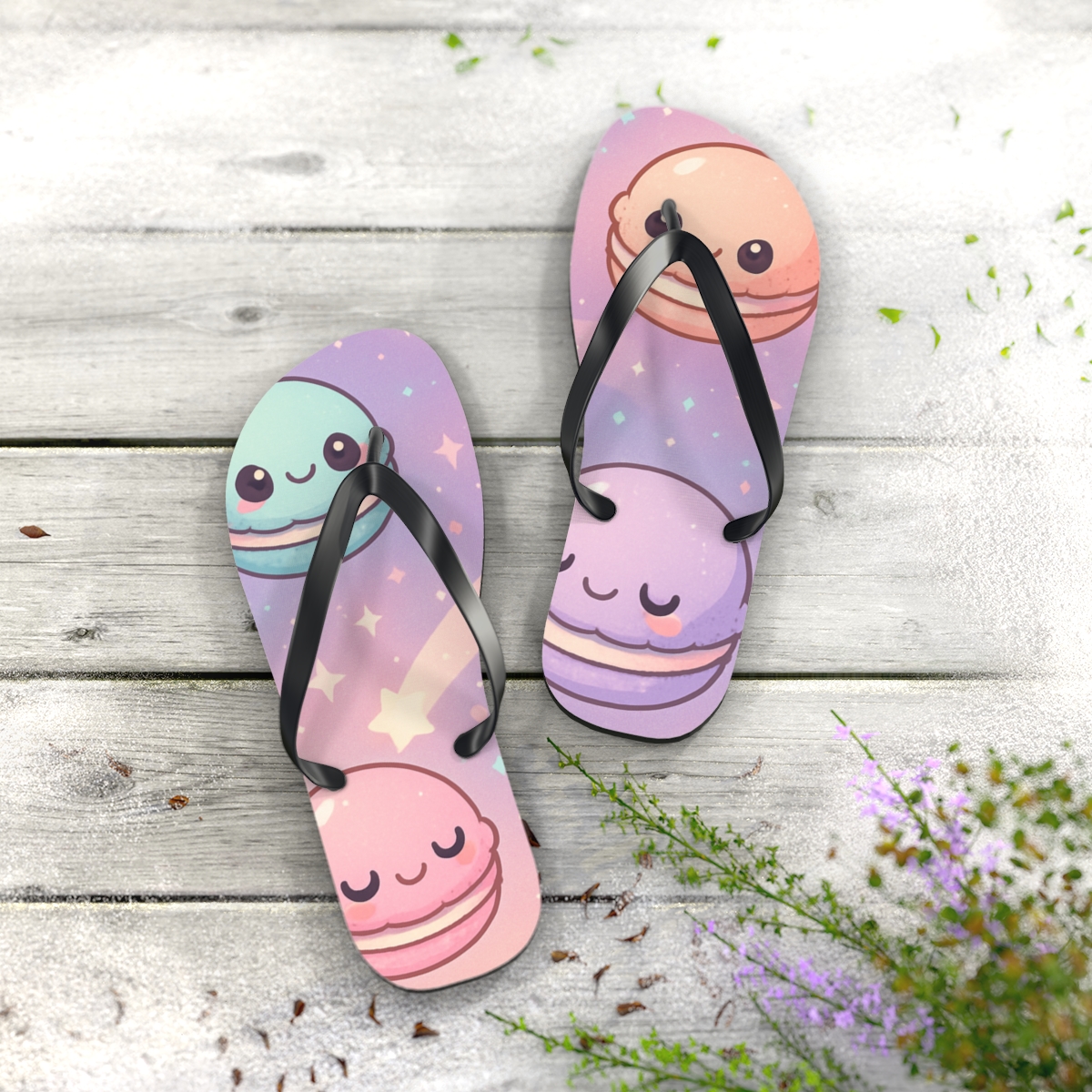 Cosmic Macaron Comet Parade soft sole flip flops