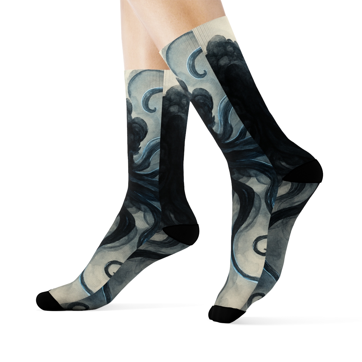 Octopus Ink Bloom Calligraphy designer logo socks