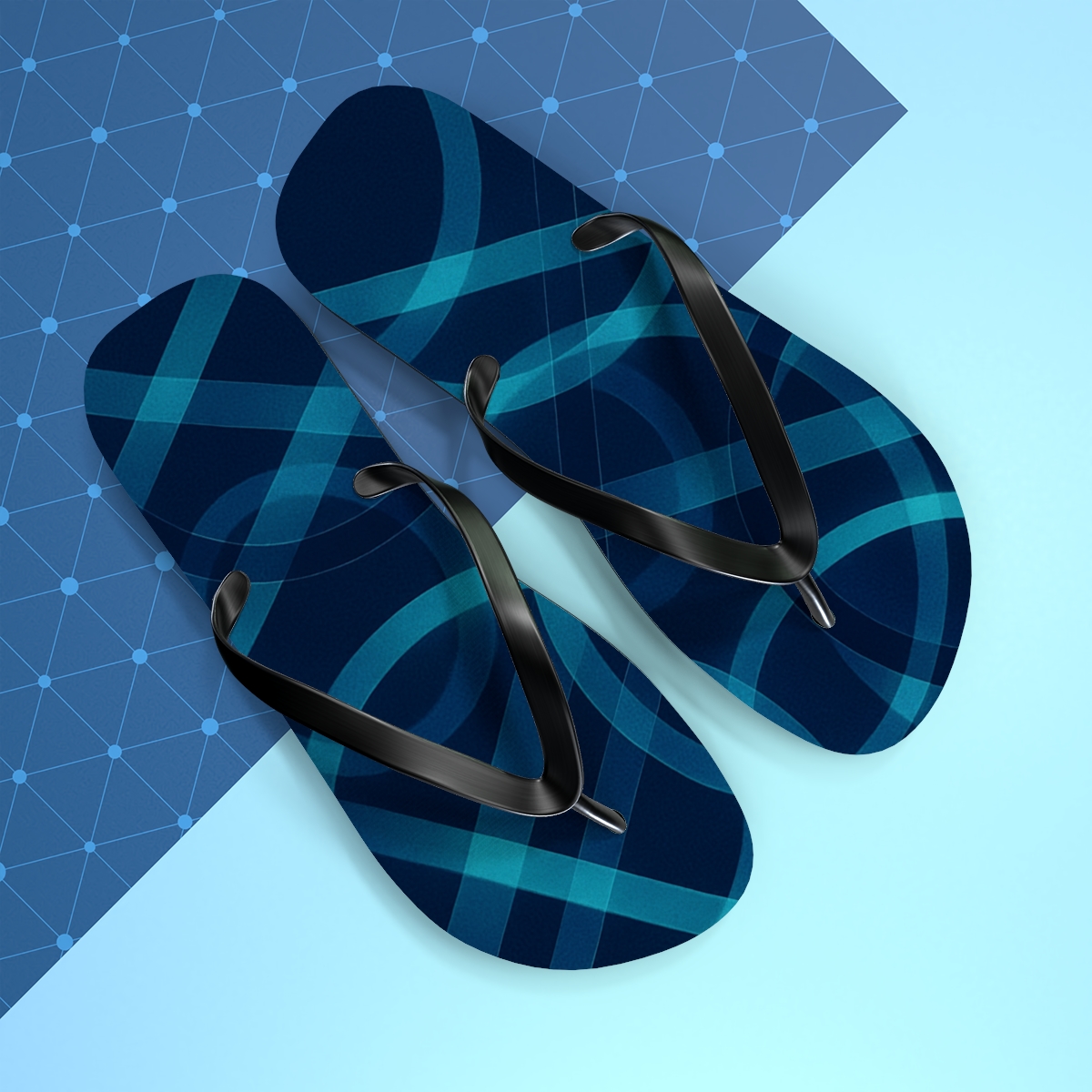 Orbital Moire Ribbon Grid designer logo flip flops