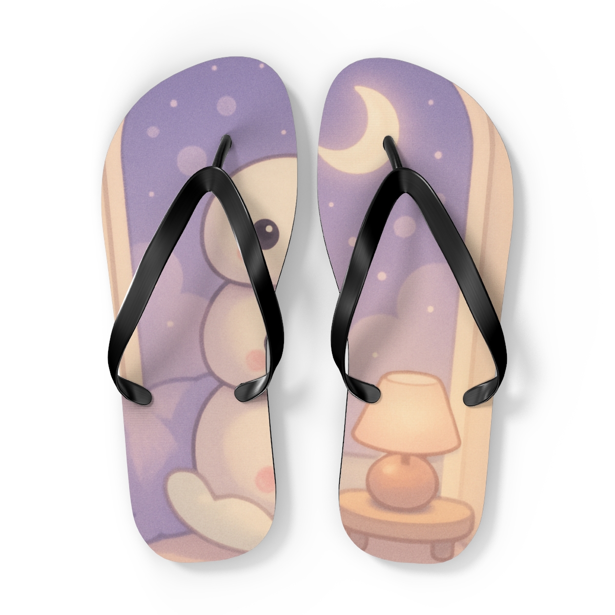 Mochi Moon Mates unique graphic flip flops