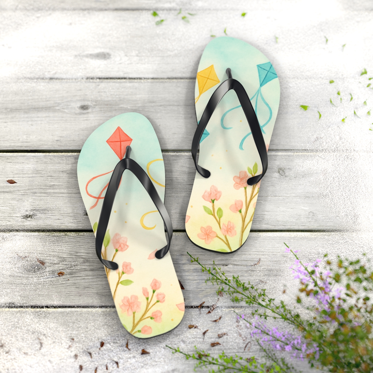 Spring Equinox Ribbon Kite Parade stylish summer flip flops