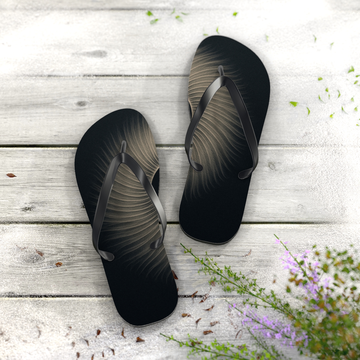 Owl Feather Silence Halo unique graphic flip flops