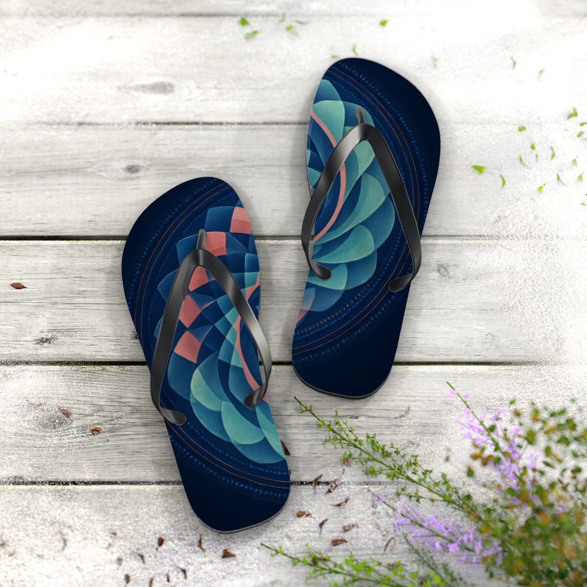 Prismatic Spiral Rosette designer logo flip flops