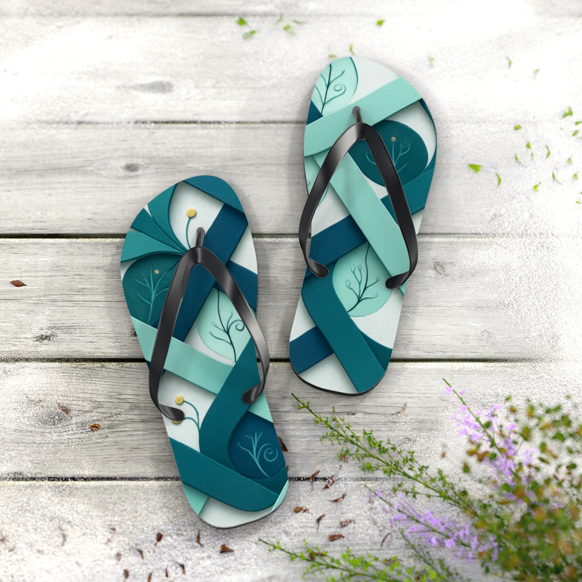 Camellia Ribbon Lattice trendy printed flip flops