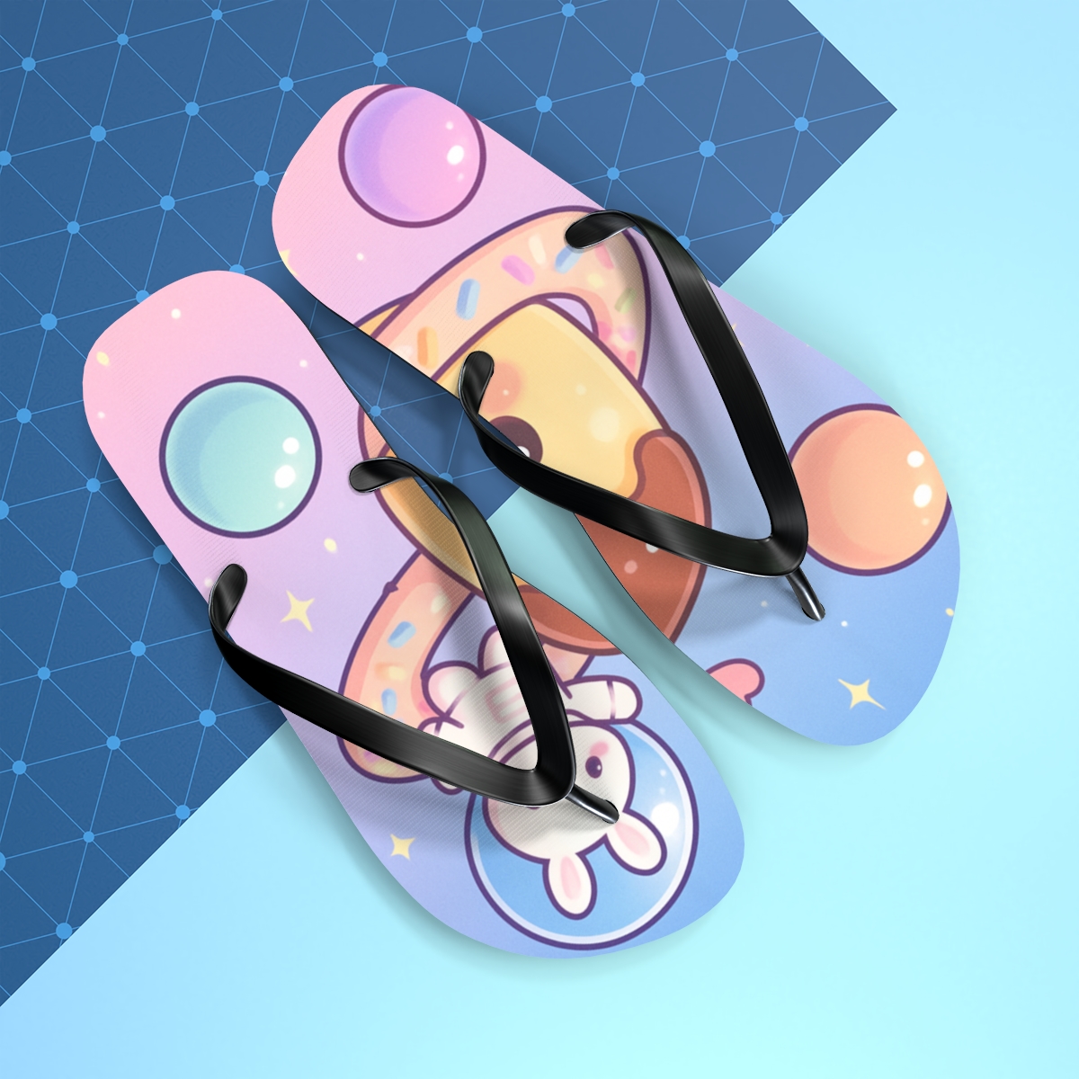Pudding Planet Pals unique graphic flip flops