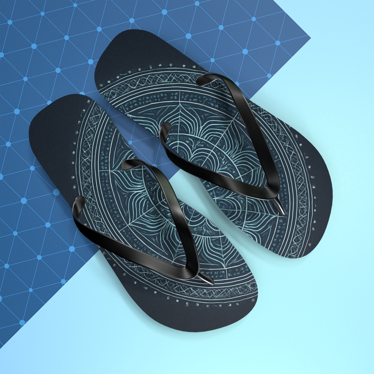Opaline Circuit Mandala designer logo flip flops