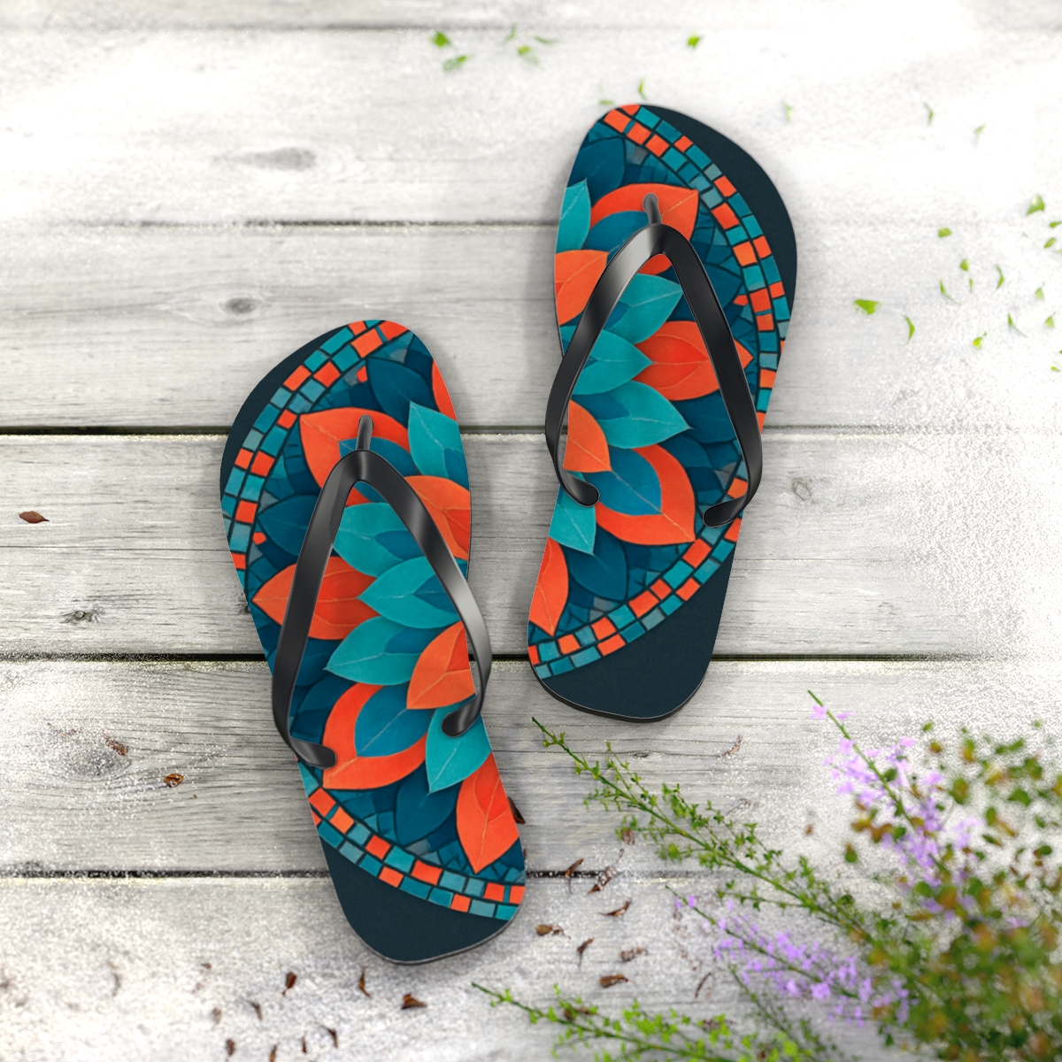Prismatic Petal Mosaic custom flip flops