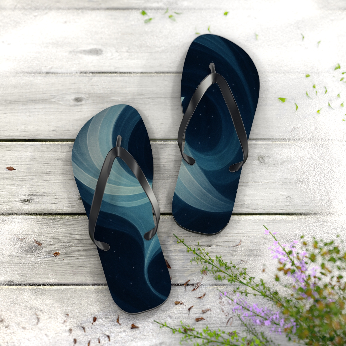 Celestial Spiral Of The Silver Manta trendy printed flip flops