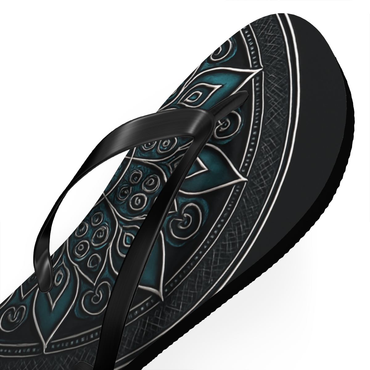 Obsidian Filigree Compass Bloom personalized beach flip flops