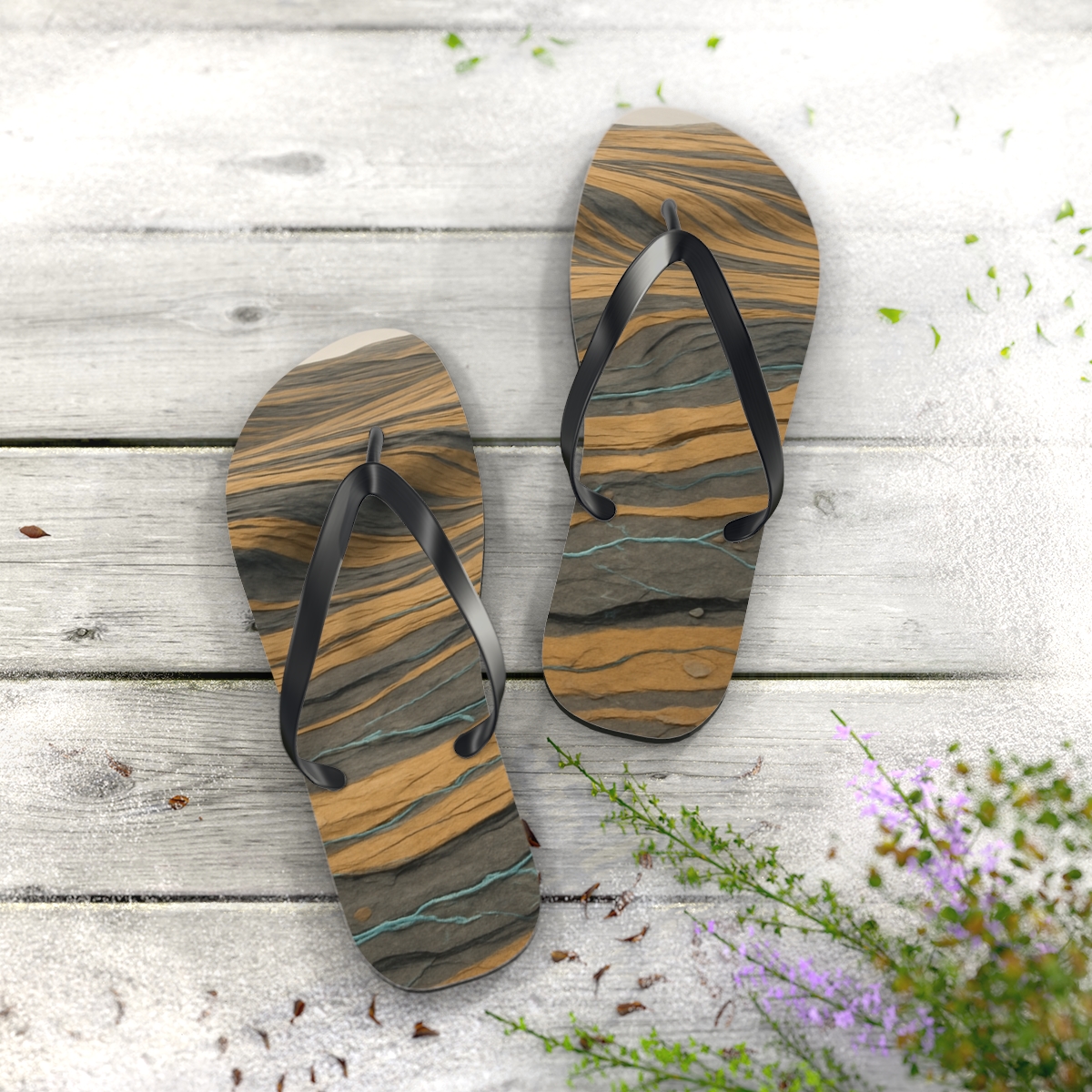 Tectonic Fold Rhythm unique graphic flip flops