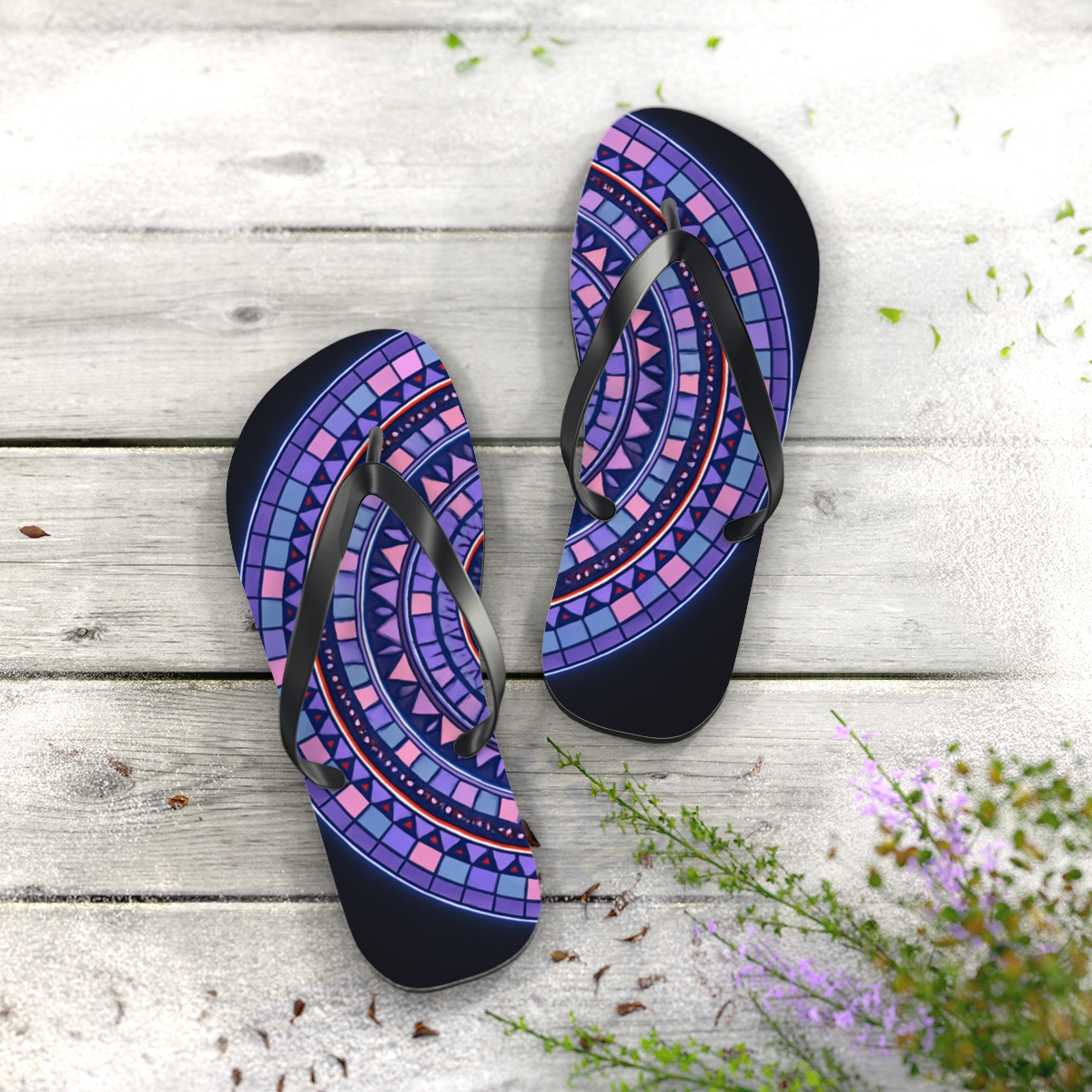 Prismatic Ringburst Cartography designer logo flip flops