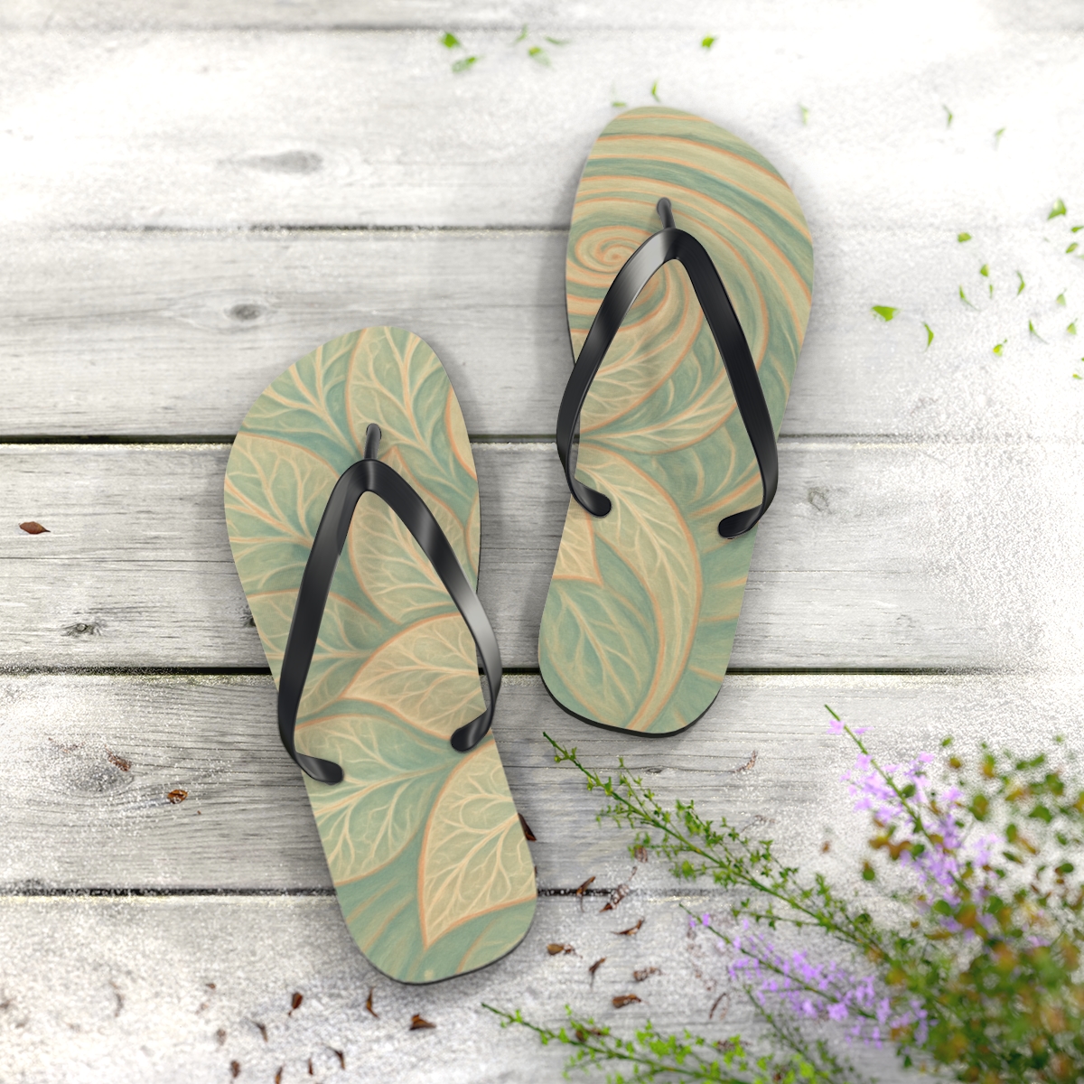 Serene Spiral Bloom Flip Flops