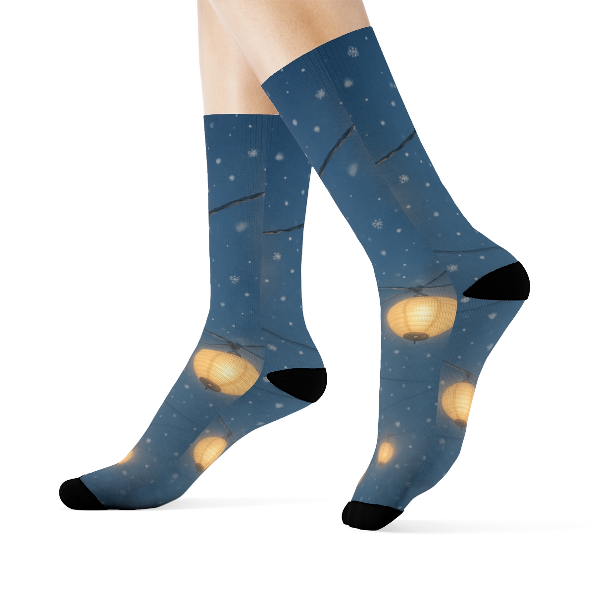 Winter Lantern Snowfall unique printed sockscustom socks