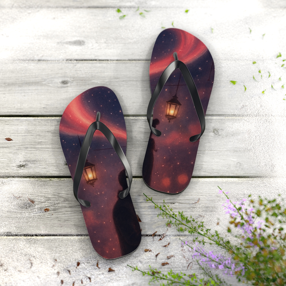 Valentine Aurora Heart Nebula designer logo flip flops
