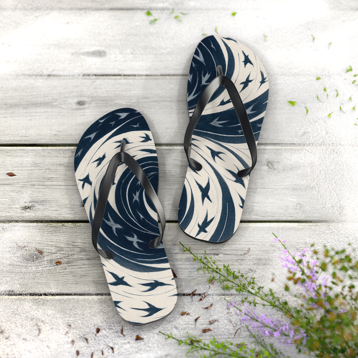 Murmuration Blueprint Of Swallows designer logo flip flops