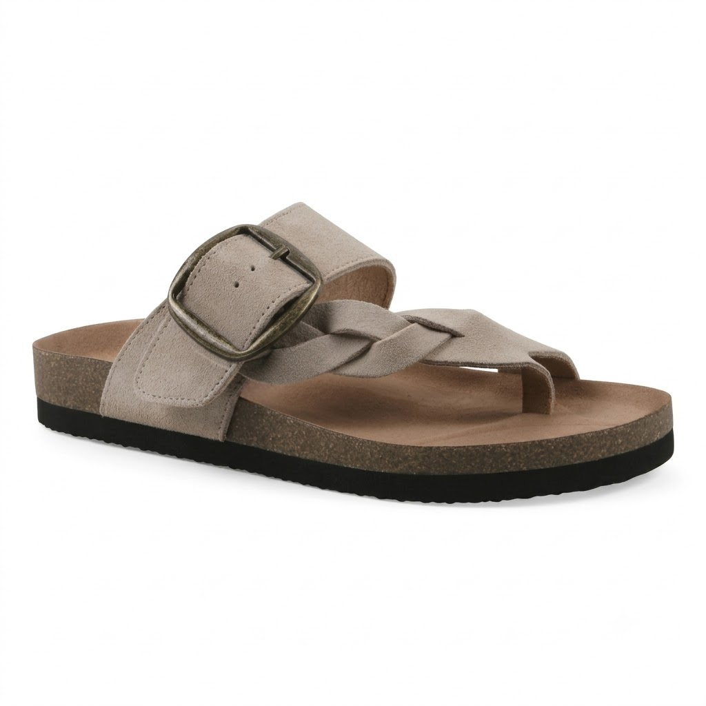 Braided Strap Casual Footbed Leather Sandals for Women