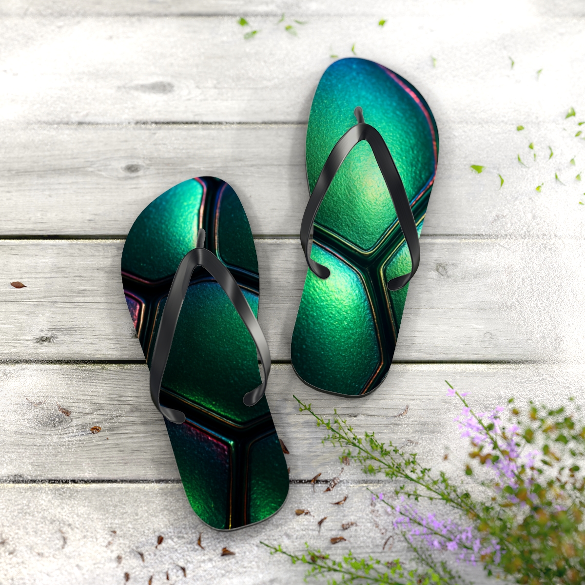 Prismatic Beetle Carapace Circuit colorful rubber flip flops