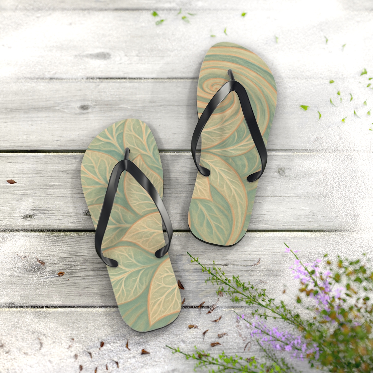 Serene Spiral Bloom Flip Flops