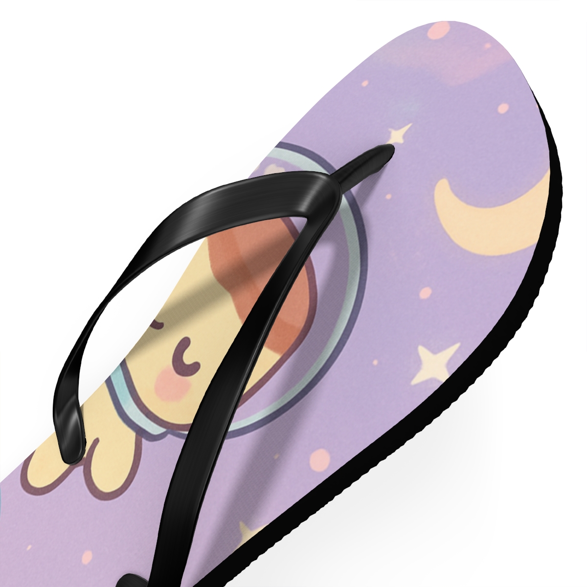 Cosmic Pudding Astronauts designer logo flip flops