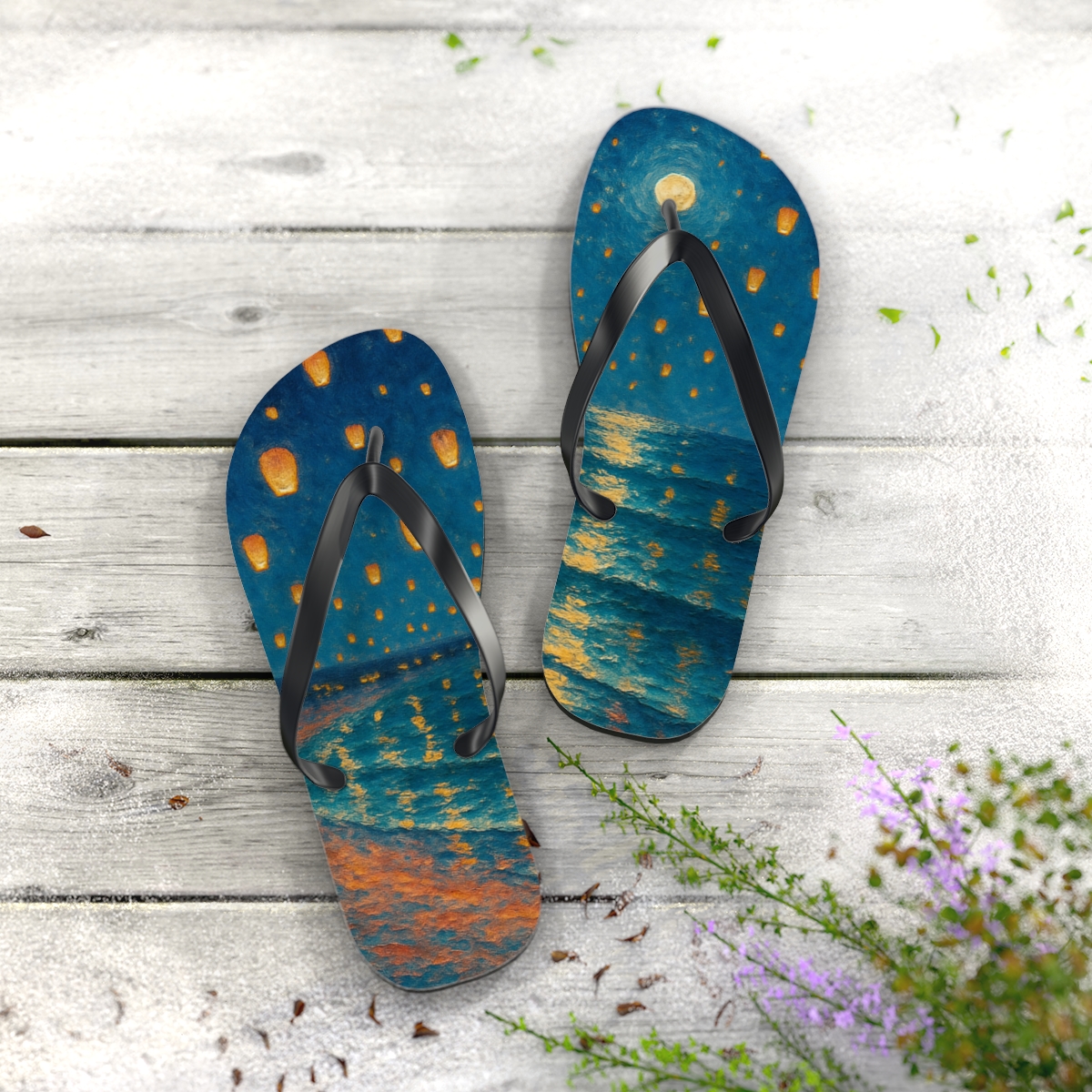 Summer Solstice Lantern Tide custom flip flops