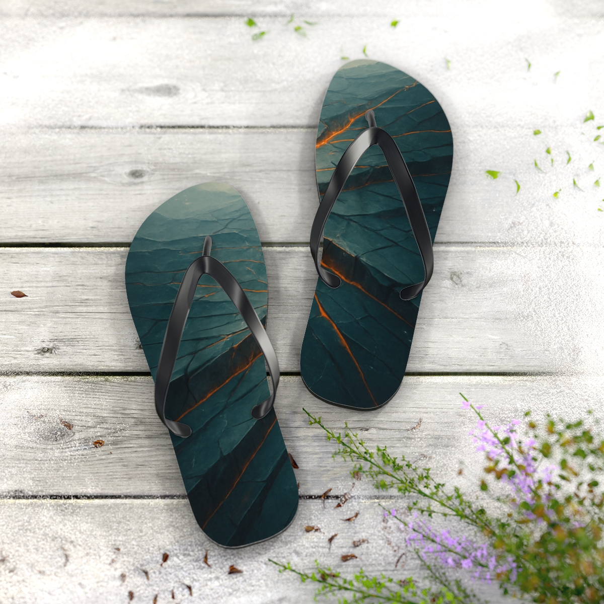Prismatic Fault Line Fan unique graphic flip flops