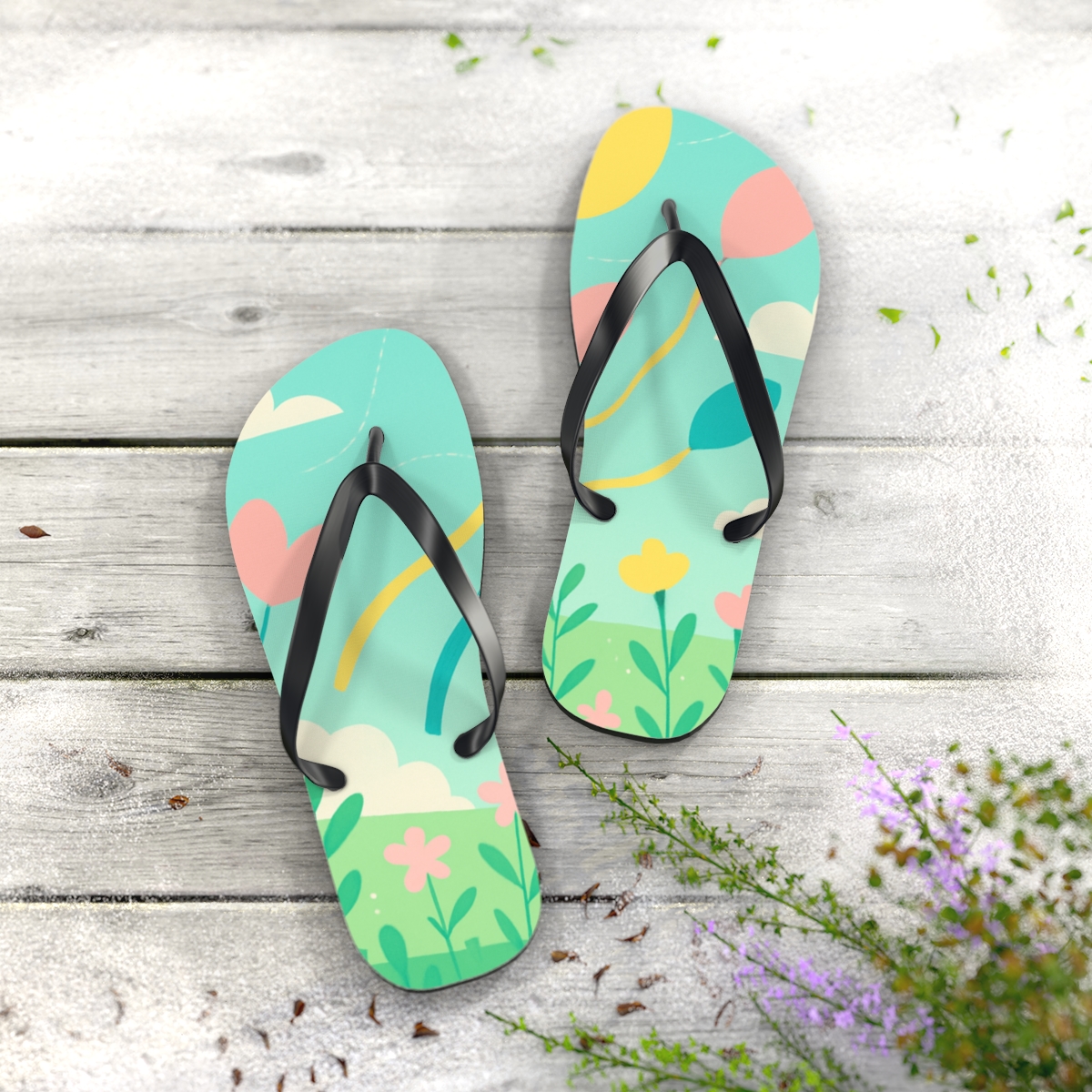 Spring Equinox Ribbon Kite Constellations personalized beach flip flops