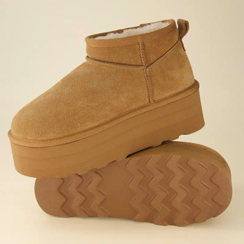 Cushionaire Hippy Womens Platform Ankle Boots Soft Genuine Suede Faux Fur Lining Cozy Winter Slip On Design Comfortable Water Resistant Boots Footwear with Wide Widths Available