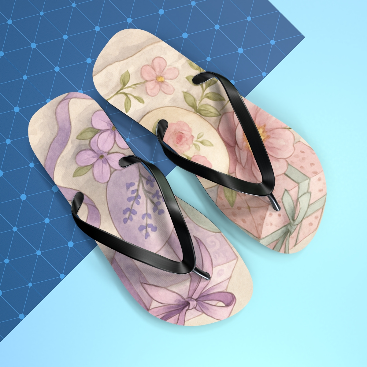Spring Eggshell Bloom Tableau colorful rubber flip flops