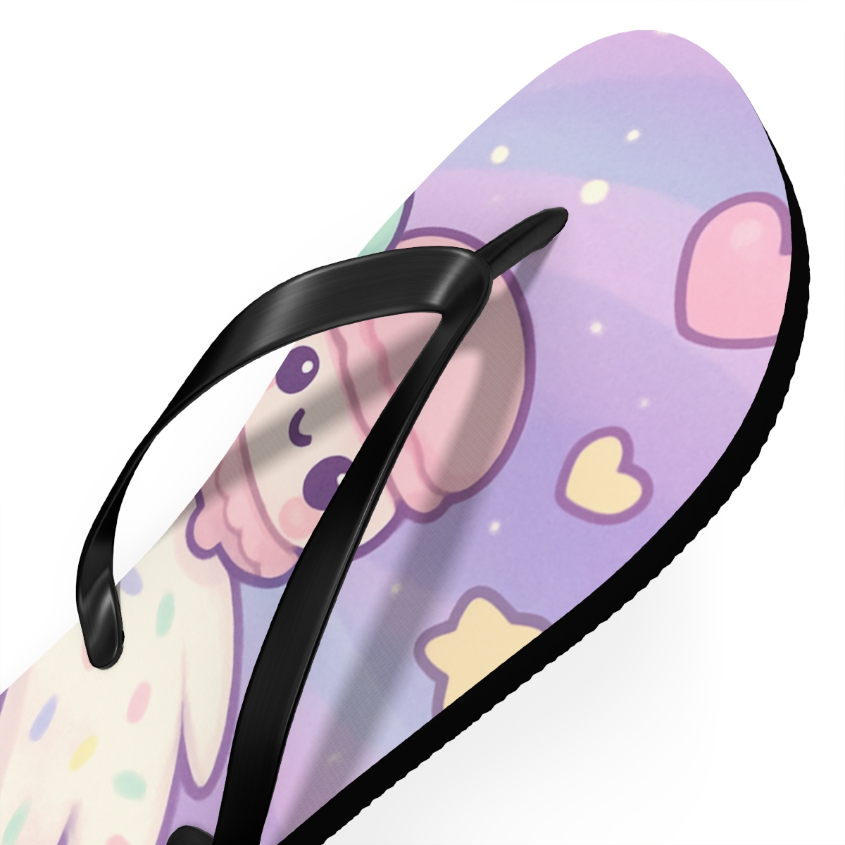 Cosmic Macaron Comet Parade designer logo flip flops