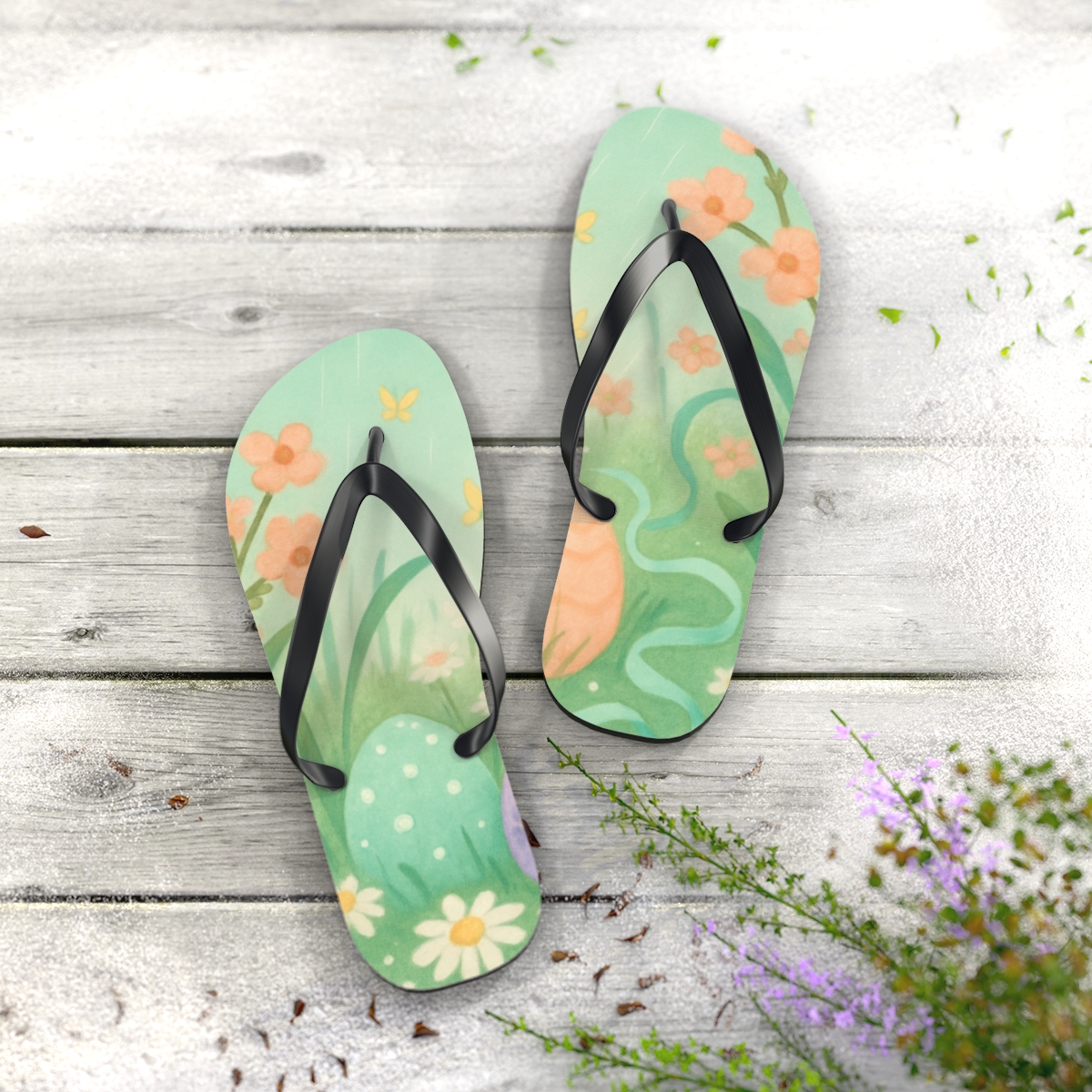 Spring Egg Hunt Meadow Ribbons soft sole flip flops