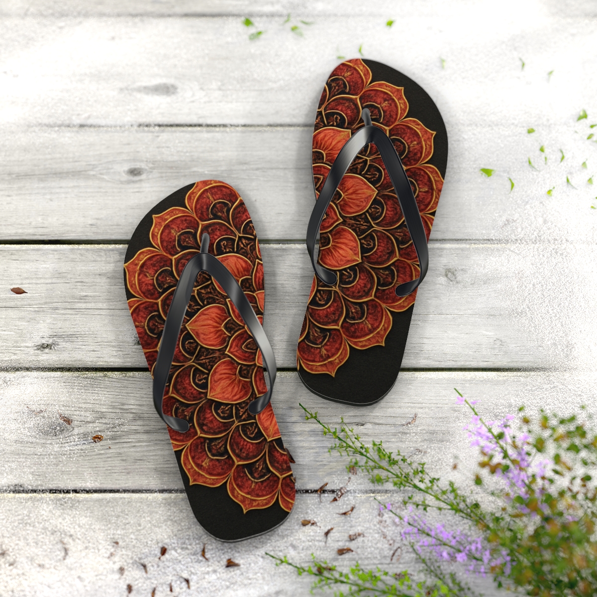 Ember Petal Microfiligree designer logo flip flops