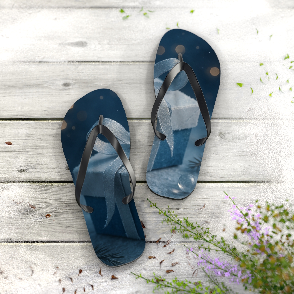 Midwinter Starlight Gift Ribbon unique graphic flip flops