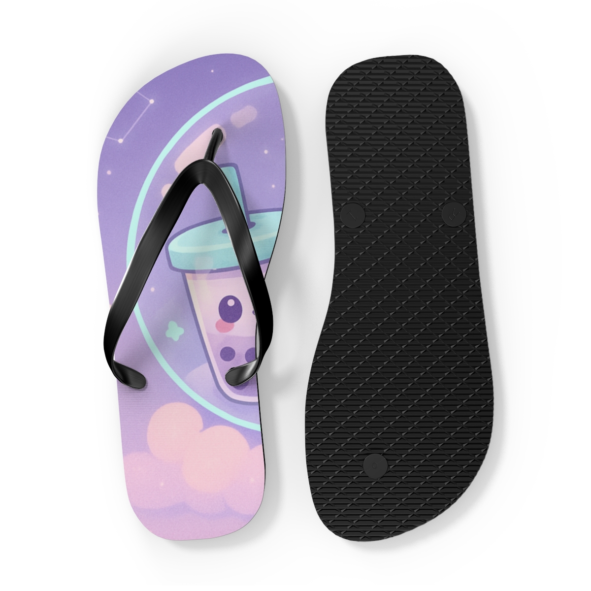Nebula Bubble Tea Buddies trendy printed flip flops