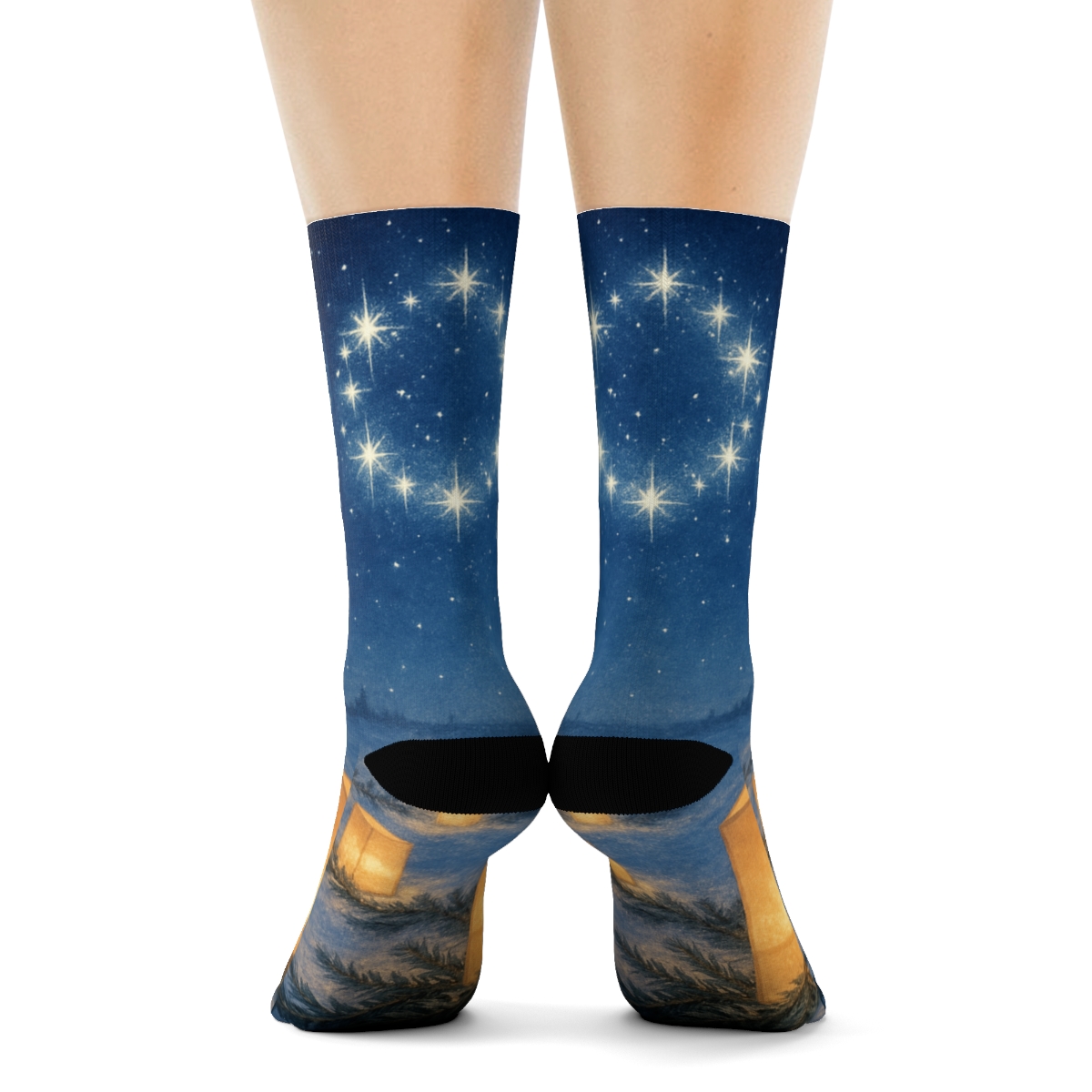 Lanterns Over Midwinter Stardust unique printed sockscustom socks