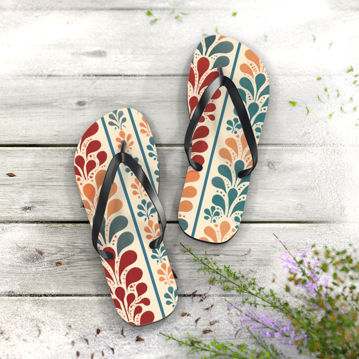 Fractal Bloom Stripe Sequence soft sole flip flops