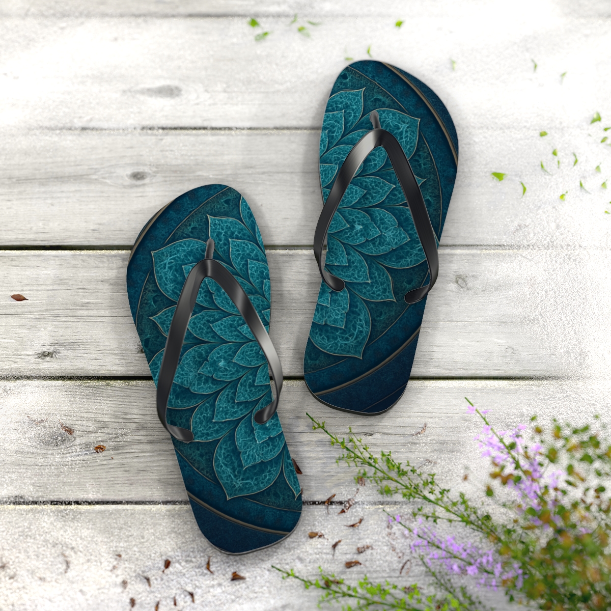 Fractal Petal Convergence trendy printed flip flops
