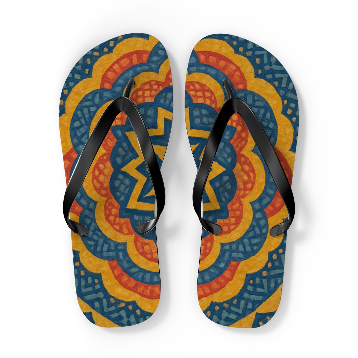 Fractal Starburst Medallion colorful rubber flip flops