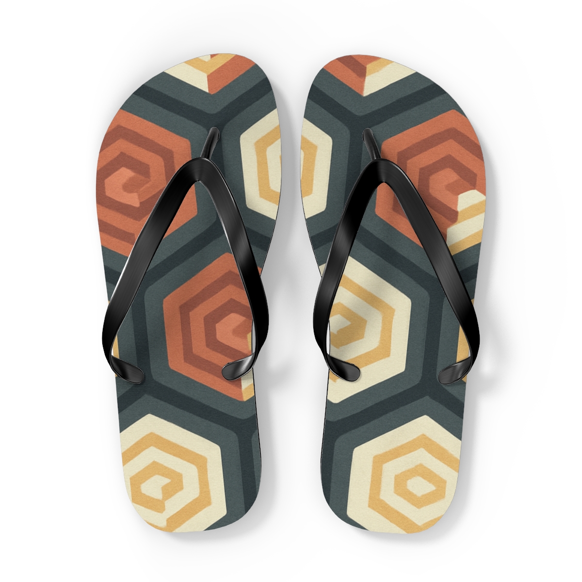 Fractal Step Hex Terrace unique graphic flip flops