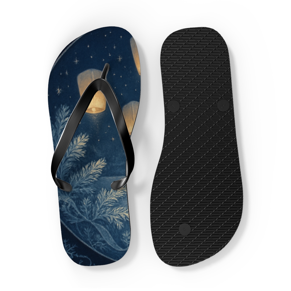 Frost Solstice Lantern Drift custom flip flops