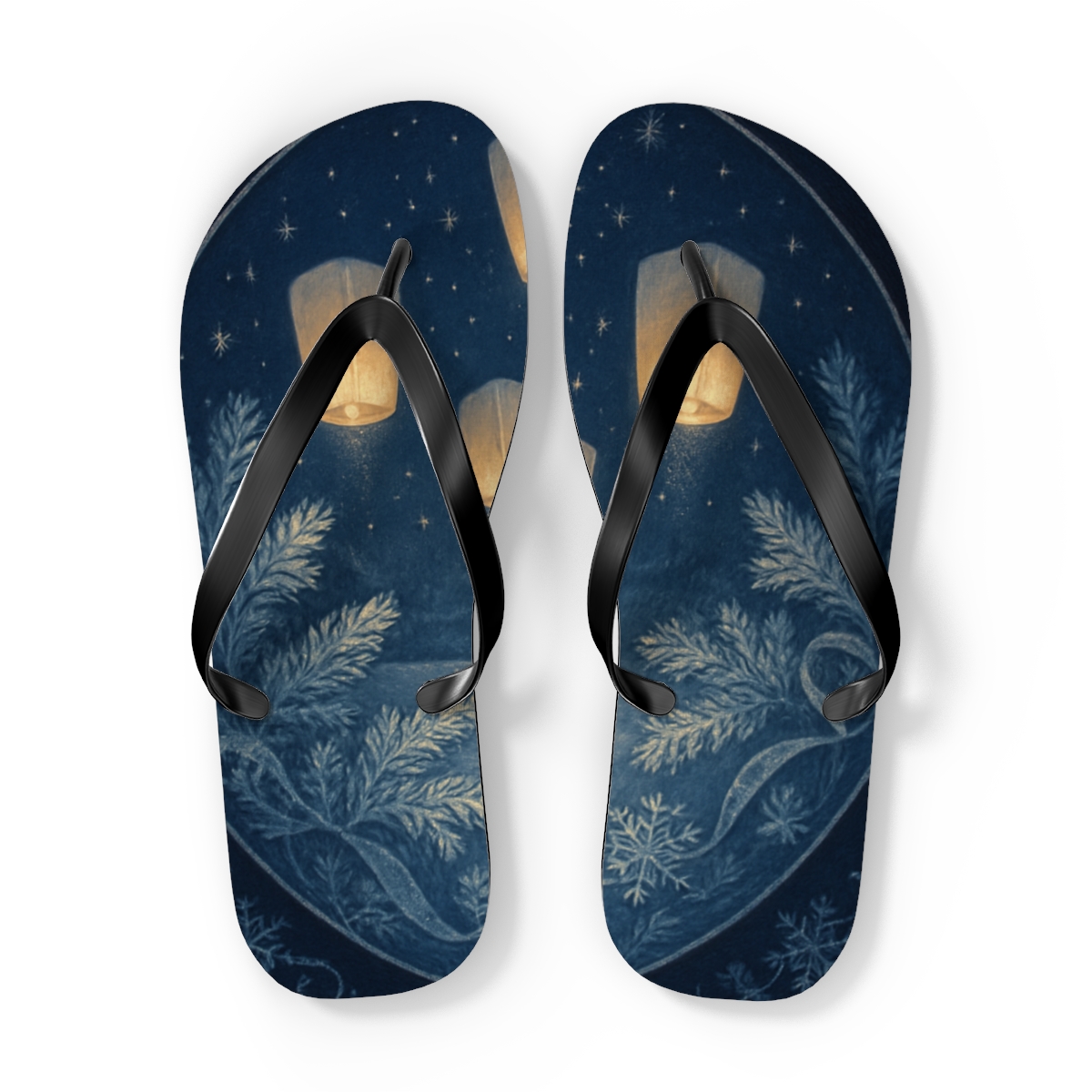 Frost Solstice Lantern Drift custom flip flops