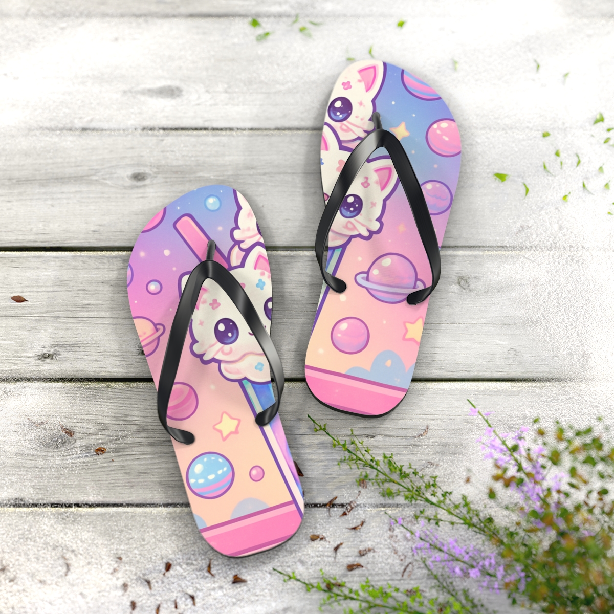 Galaxy Milkshake Kittens soft sole flip flops