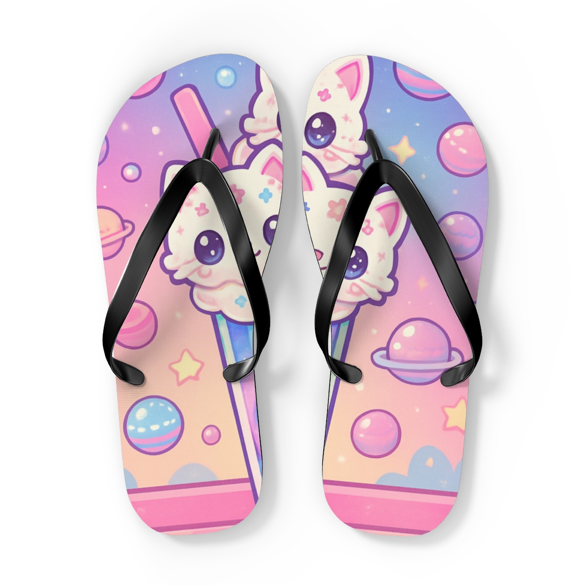 Galaxy Milkshake Kittens soft sole flip flops
