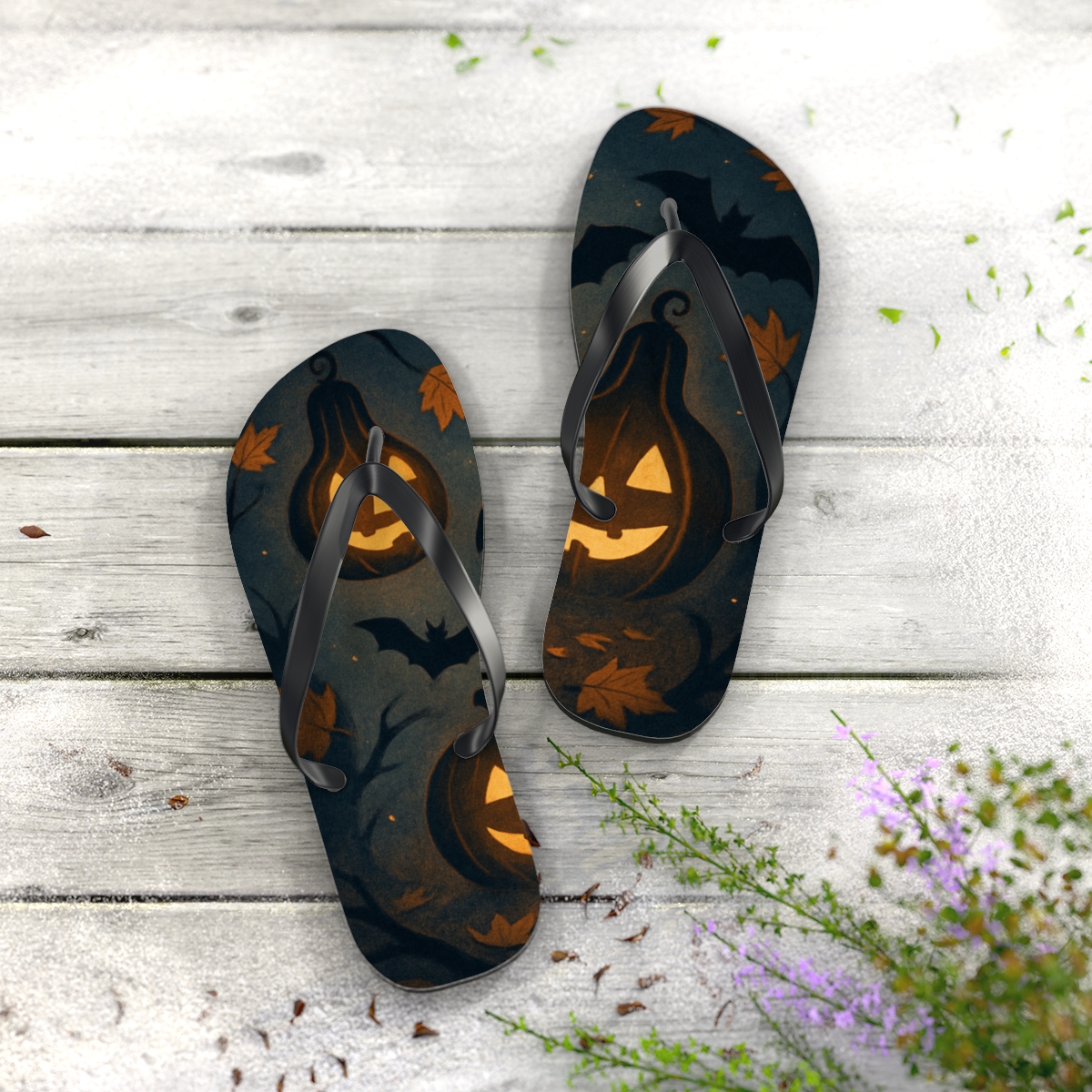 Halloween Ember Lantern Drift unique graphic flip flops