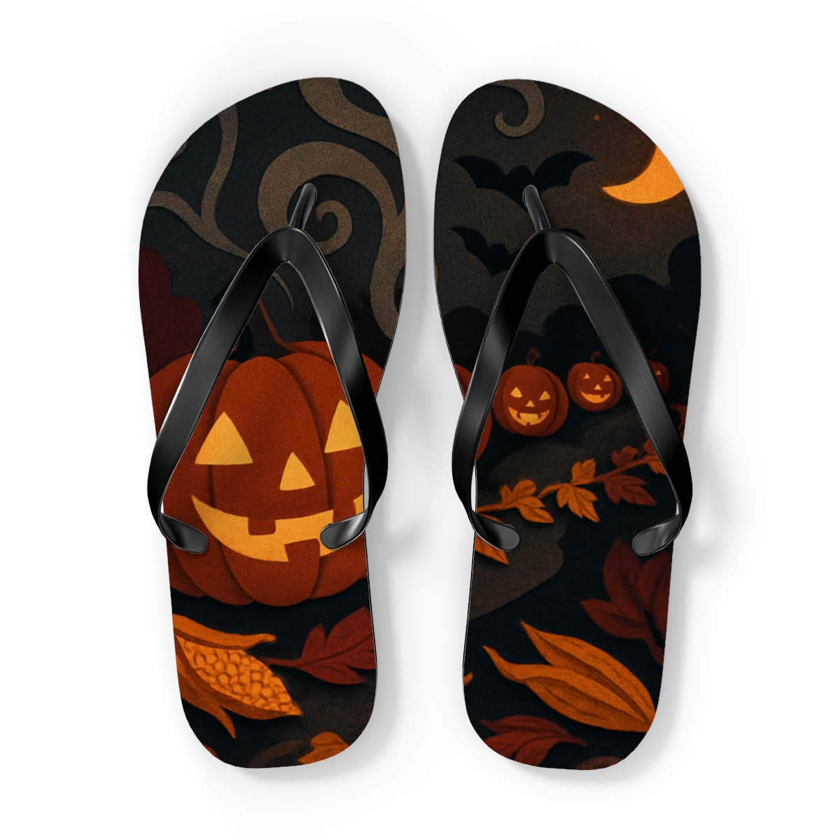 Harvest Halloween Lantern Parade personalized beach flip flops