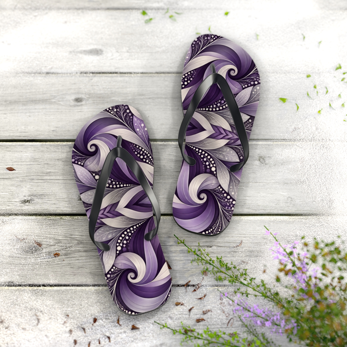 Heliotrope Stripe Fractal Loom designer logo flip flops [AI-de529953-8ed043484890]