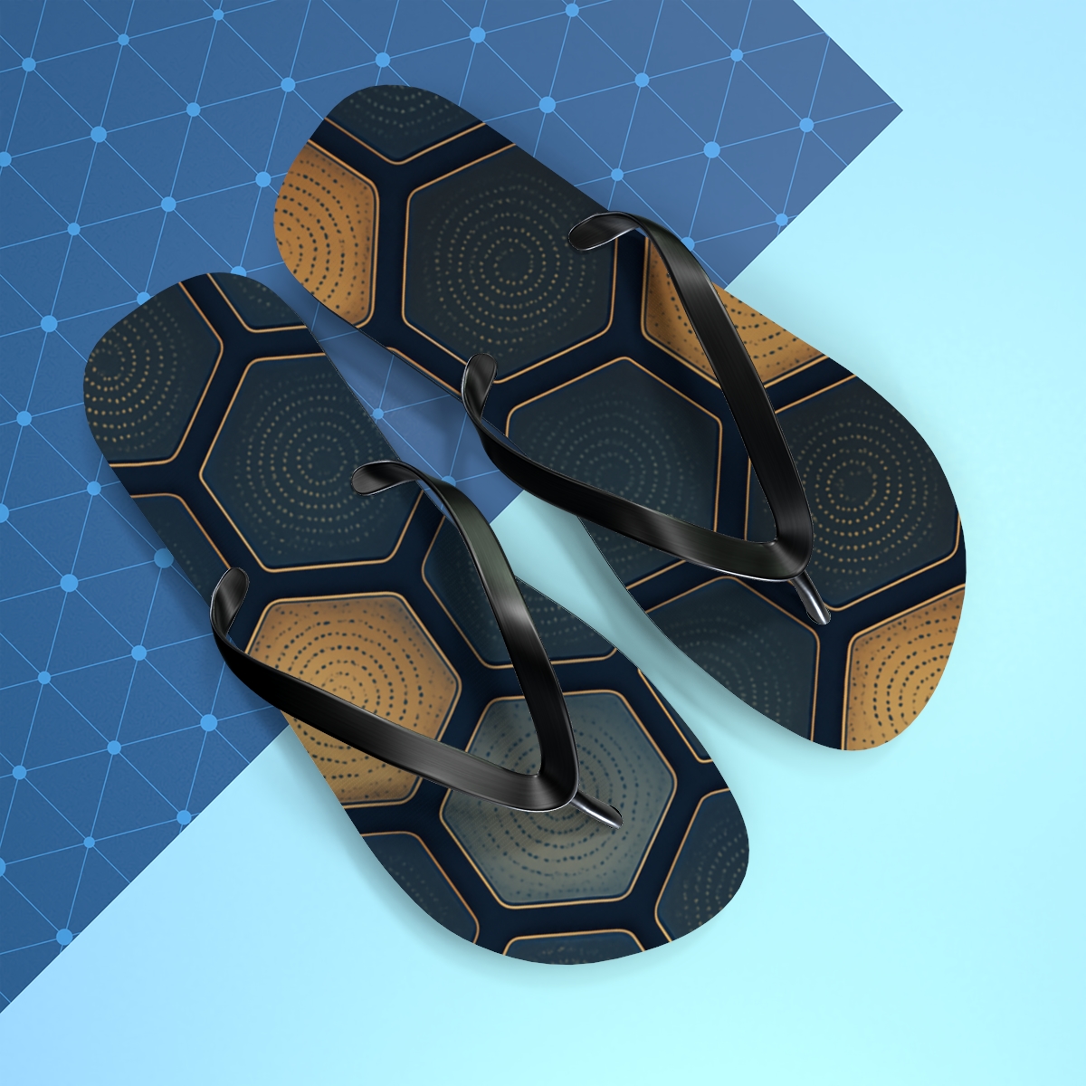 Hex Pulse Constellation Tiling designer logo flip flops